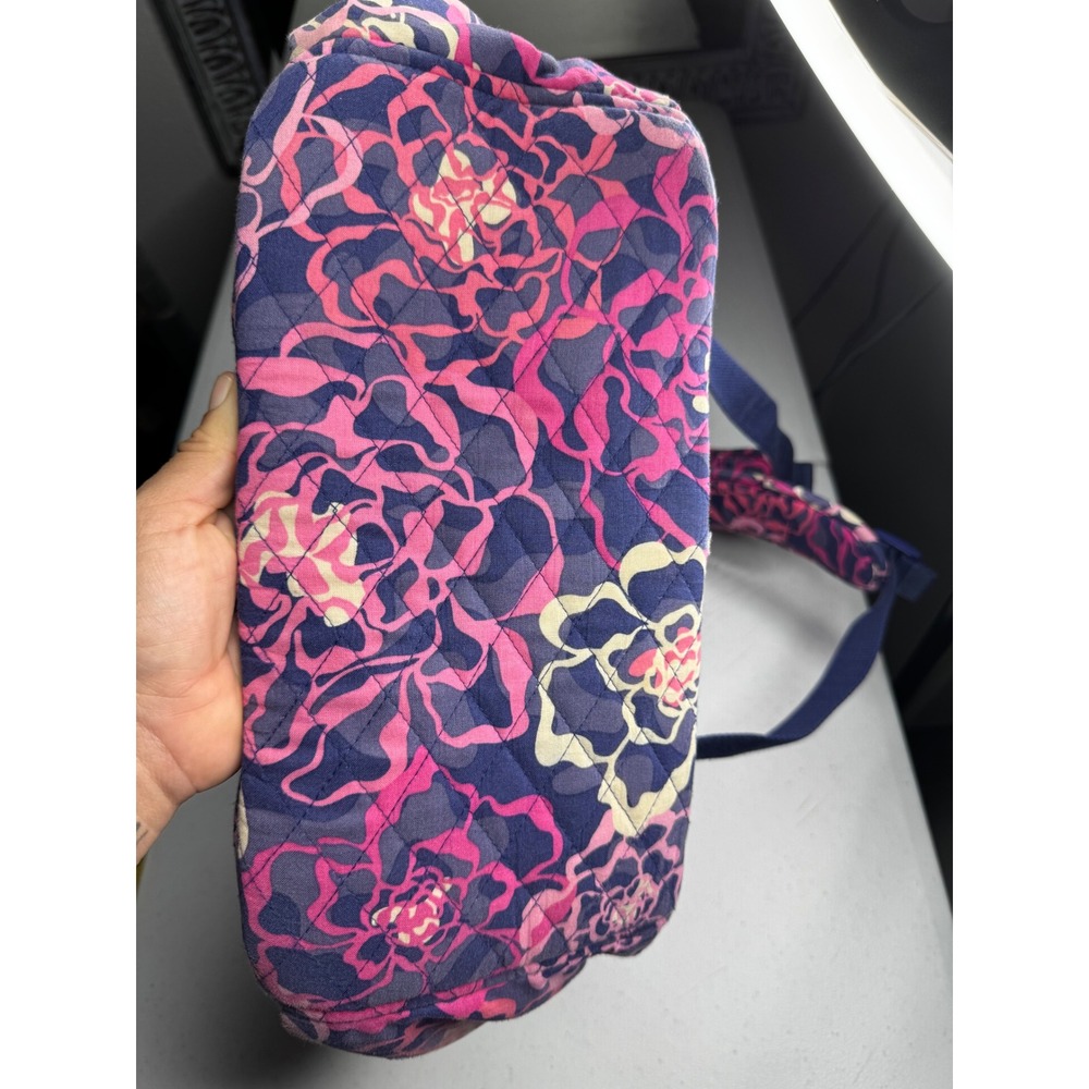 Vera Bradley Quilted Cotton Backpack Pink Navy Blue Floral School Travel Bag - Picture 4 of 16